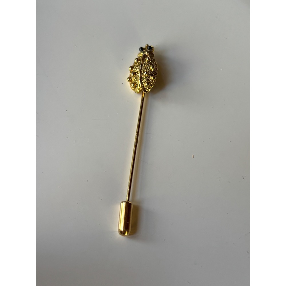 Vintage Gold Tone Ladybug Stick Pin Textured Insect Lapel Hat Pin 2.5"